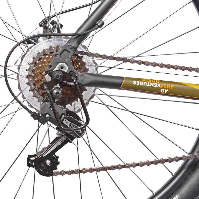 Achterderailleur, cassette en schijfrem aan het achterwiel van de DA85