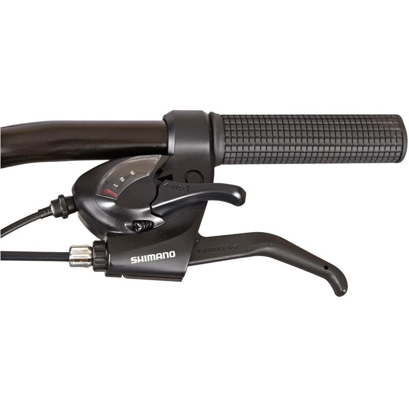 Shimano-schakelaar en remhendel aan het stuur van de DA85-mountainbike