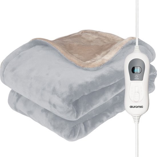 Auronic elektrische deken 200 x 180 cm in grijs, opgevouwen met de bediening