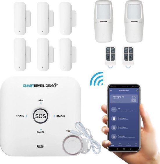 Draadloos GSM WiFi alarmsysteem woning sirene bewegingssensoren deurcontacten