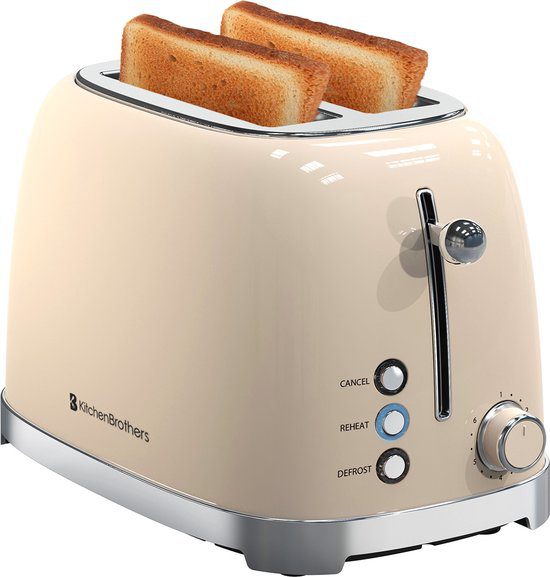 KitchenBrothers retro broodrooster 6 warmteniveaus 815W reheat ontdooi beige