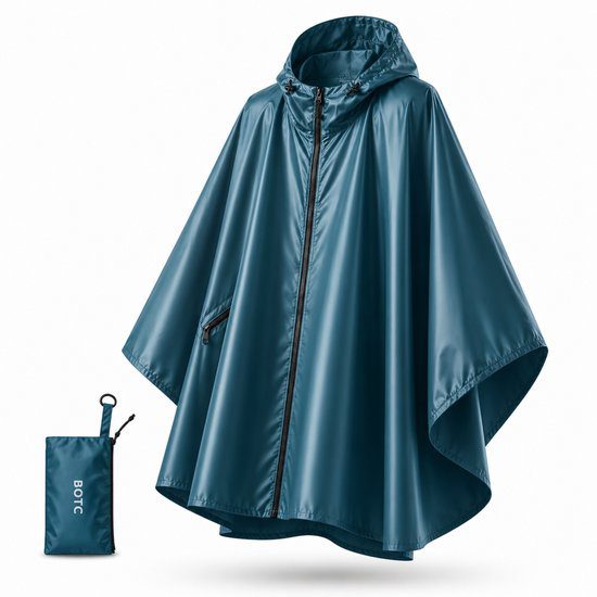 BOTC regenponcho fietsponcho unisex met capuchon donkerblauw