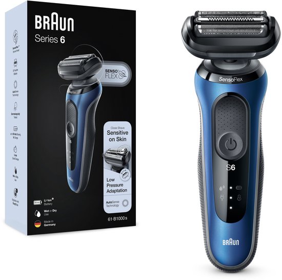 Braun Series 6 61-B1000s foliescheerapparaat in blauw met flexibele SensoFlex-scheerkop