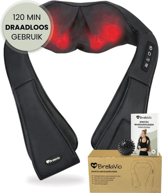 BrellaVio XL draadloos shiatsu massagekussen met warmte voor nek schouder rug voeten