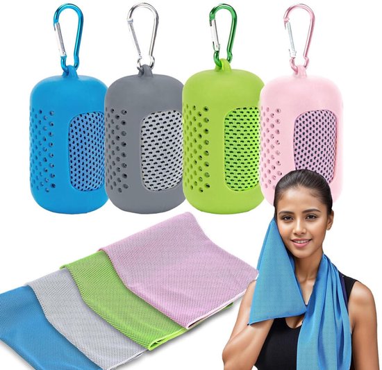 Cooling Towel Sport koelhanddoek set van 4 met opberghoes 100 bij 30 cm