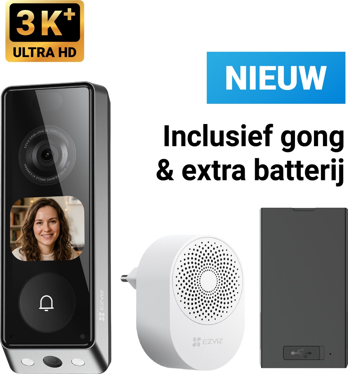 EZVIZ EP8 Ultra deurbel camera zonder abonnement met dual lens