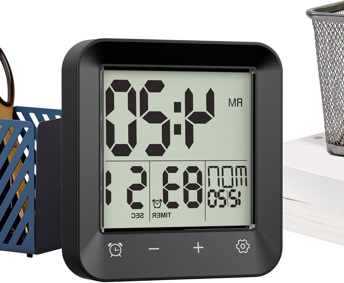 Douchetimer badkamerklok met touchscreen bediening in het zwart