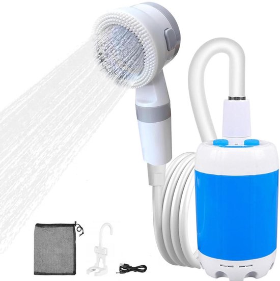 Draagbare oplaadbare campingdouche met 5000 mAh accu en opbergtas