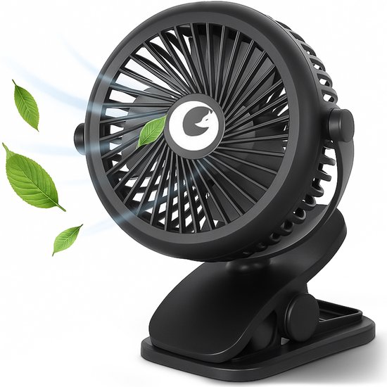 Evolize mini camping ventilator met clip USB oplaadbaar zwart