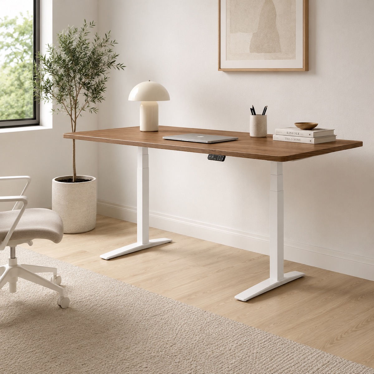 FlexiSpot E7 Pro elektrisch zit-sta bureau wit frame walnoot blad