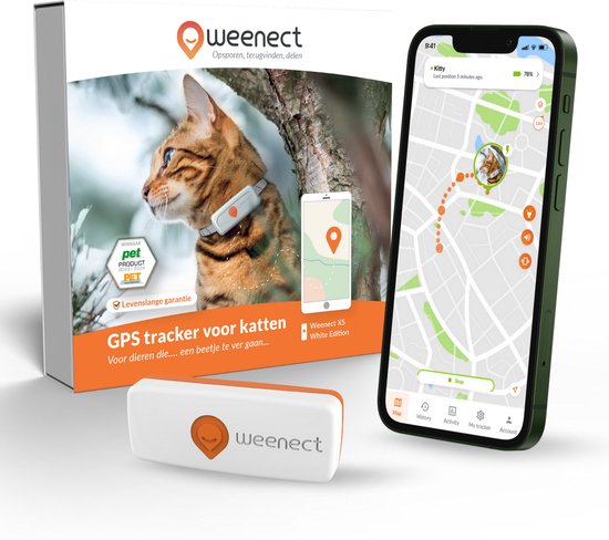 Weenect GPS Tracker voor katten in wit en oranje