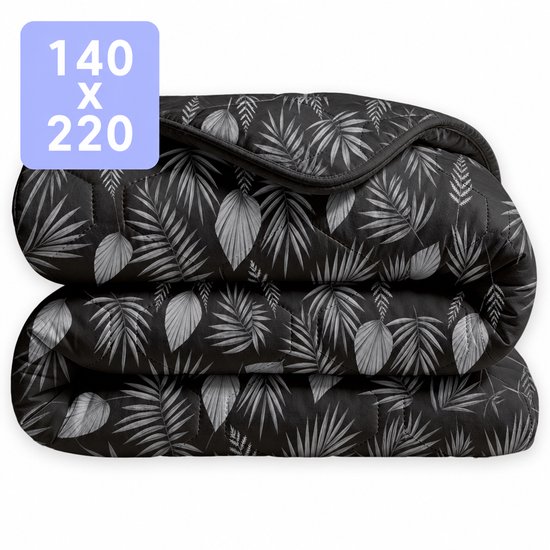 HappyBed dekbed zonder overtrek 140 x 220 cm met zwarte bladerenprint HappyBed dekbed zonder overtrek 140 x 220 cm met zwarte bladerenprint