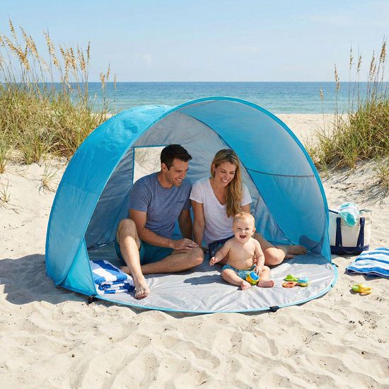 Innovaxe Strandtent Pop Up Blauw UV50 voor 2 volwassenen inclusief draagtas