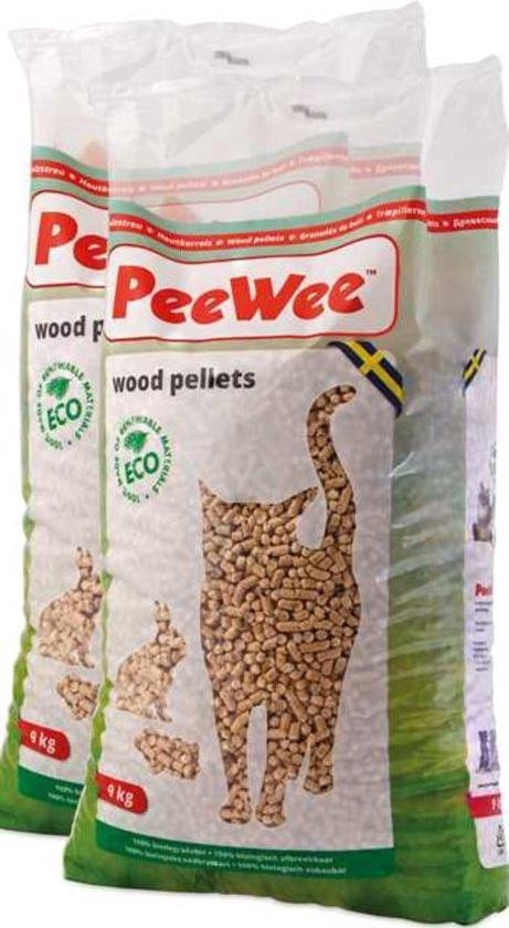 PeeWee houtkorrels kattenbakvulling in een zak van 9 kilo