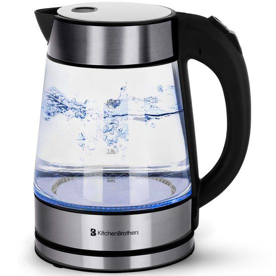KitchenBrothers glazen waterkoker retro 1,7 liter PFAS en BPA vrij