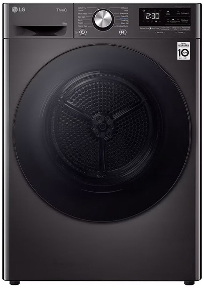 LG RH90V9ZVEN 9kg warmtepompdroger zwart met glazen deur en zelfreinigende condensor