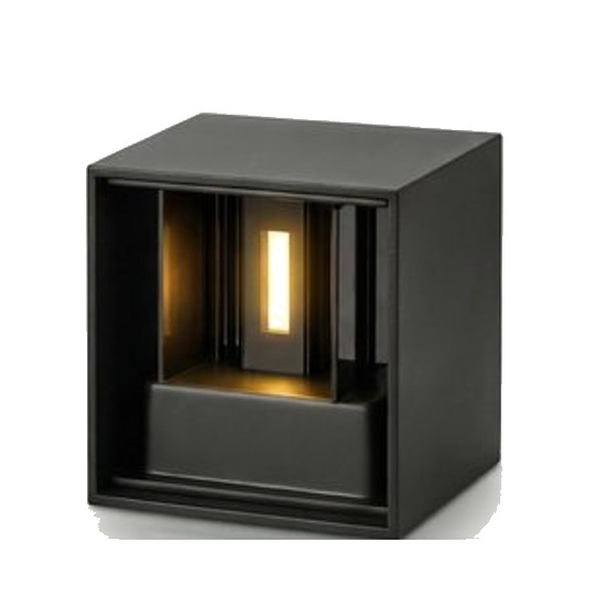 Luminize zwarte kubus buitenlamp met schemersensor en warm wit ledlicht