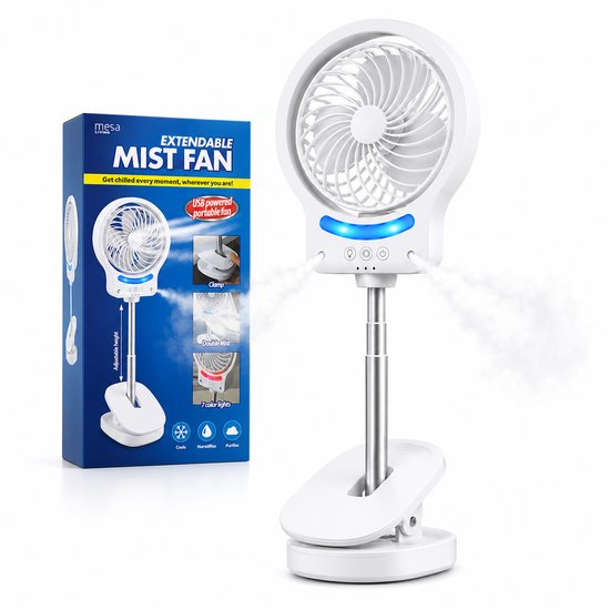 Mesa Living USB camping ventilator met waterverneveling en klem