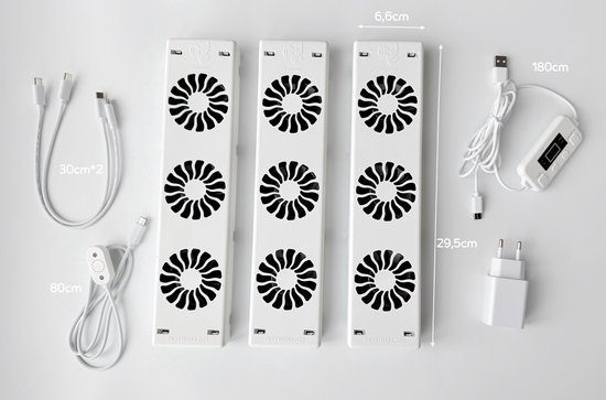 Radiator ventilator triple set drie stuks voor lange radiatoren bijna alle typen