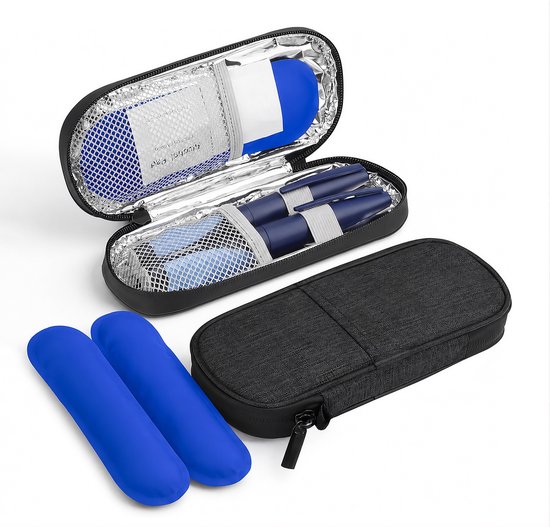 Rainbecom insuline koeltas met 2 ice packs zwart