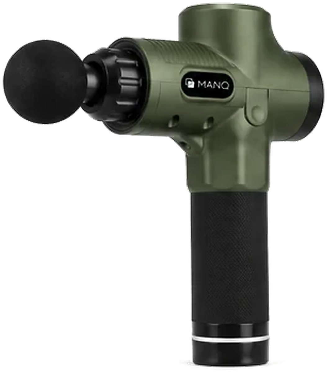 MANQ V2 massagegun in army green met 6 massagekoppen