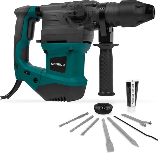 VONROC boorhamer van 1800 watt met SDS-plus boren en beitels