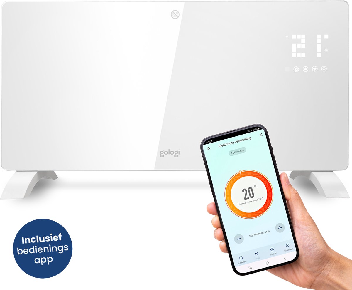Gologi elektrische kachel 2000W app en touch bediening in wit