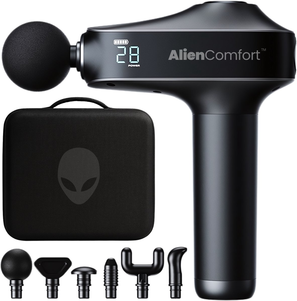 AlienComfort Kepler-22b massagegun met opbergkoffer en 6 koppen