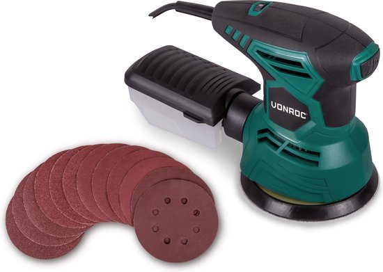 VONROC excentrische schuurmachine van 300 watt met stofopvangbox