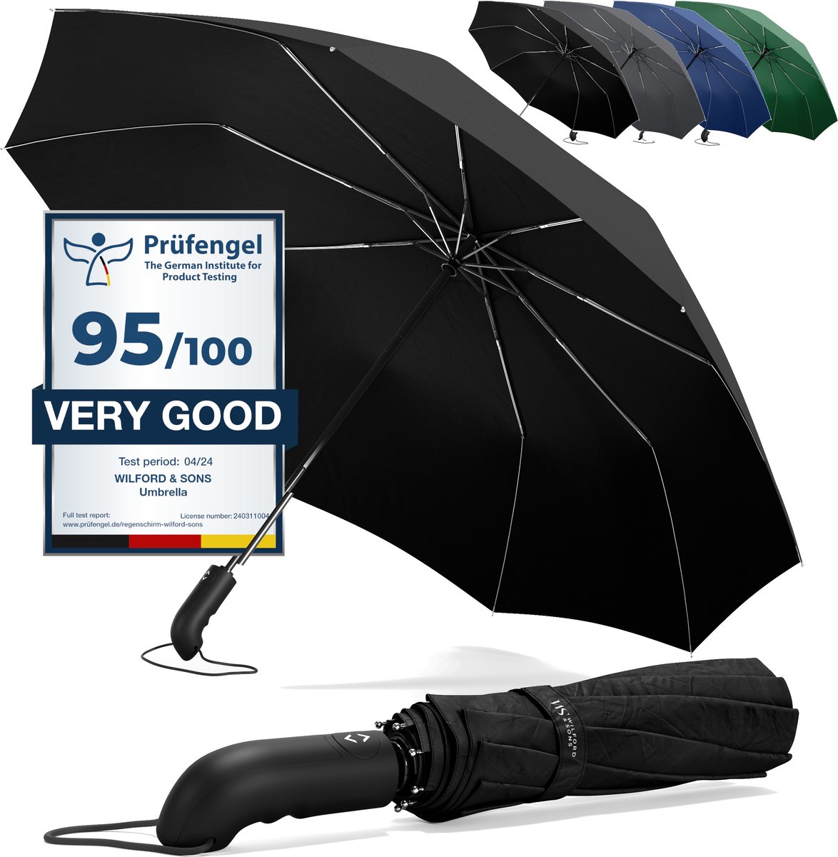 Wilford & Sons stormparaplu opvouwbaar zakparaplu stormproof dubbel dak