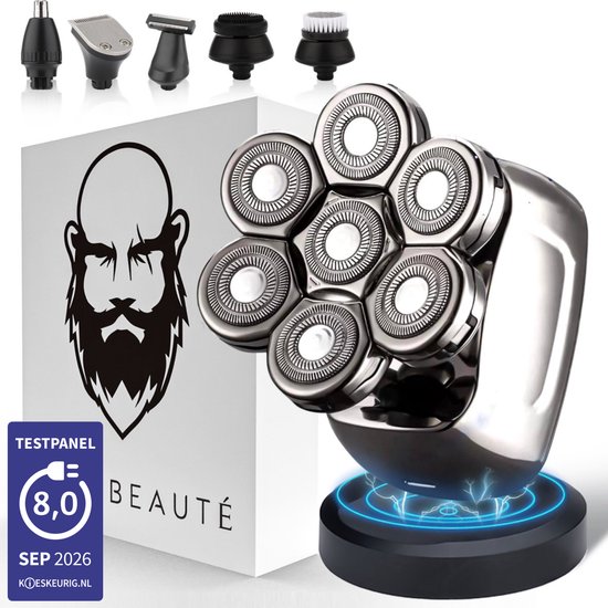 Sansbeauté Skull Sharp PRO 6-in-1 scheerapparaat met zeven roterende scheerkoppen voor hoofd en gezicht
