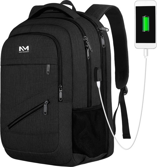 Navy Madden schooltas met USB-poort en 17,3 inch laptopvak