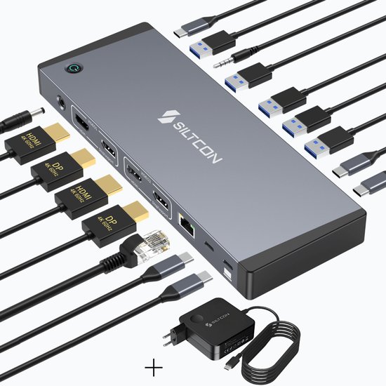 Siltcon 17-in-1 hybride docking station met 100W adapter en USB-A-adapter