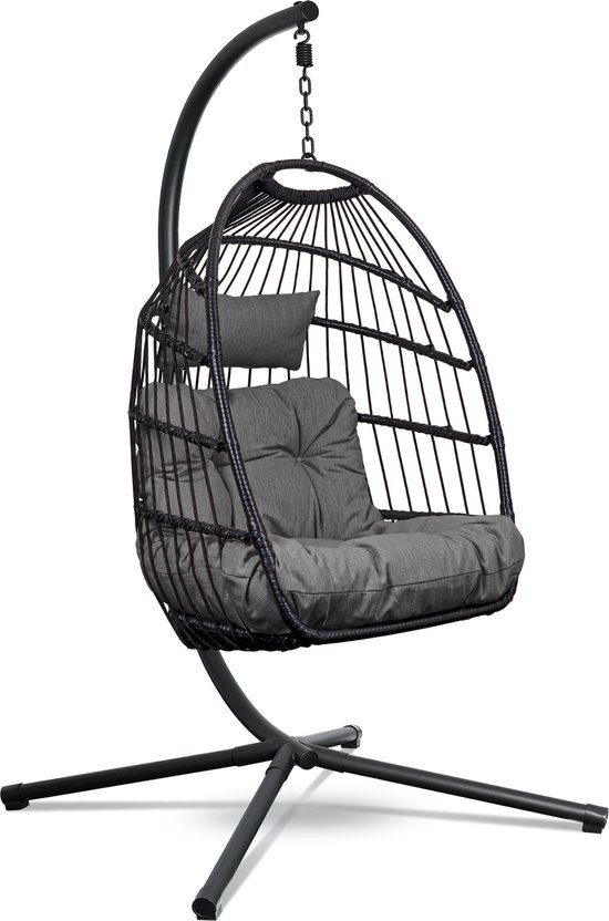 Swoods egg hangstoel met standaard zwart donkergrijs tot 150kg inclusief beschermhoes