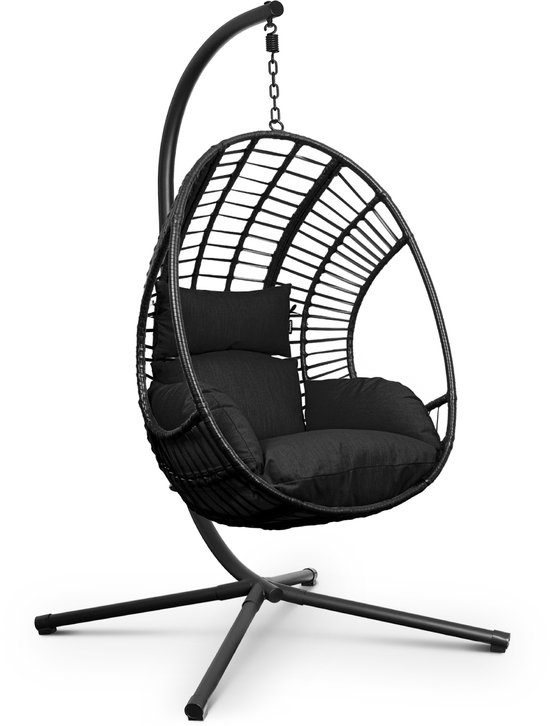 Swoods egg hangstoel met standaard voor binnen en buiten kussens egg chair cocoon tot 150kg zwart