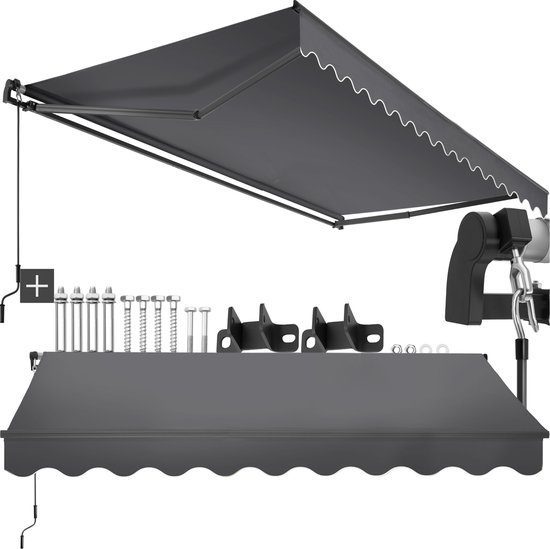 tectake knikarm zonnescherm 300 x 250 cm zwart gemonteerd aan muur of raamkozijn