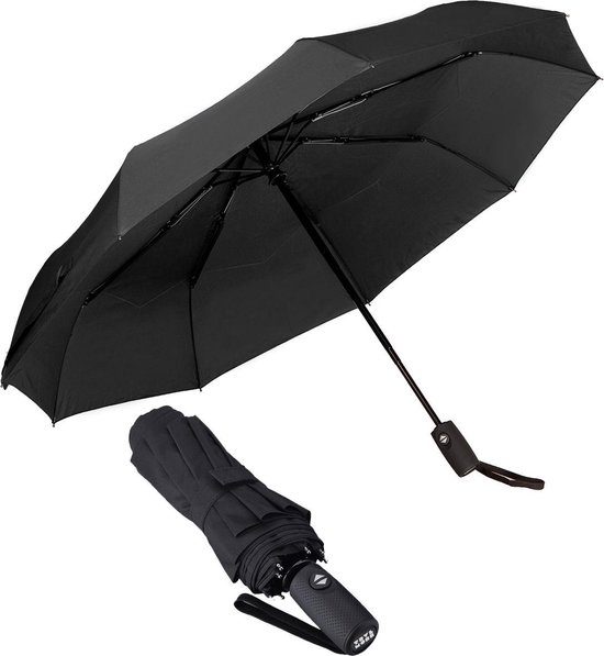 TRVLMORE automatische stormparaplu in- en uitklapbaar zwart