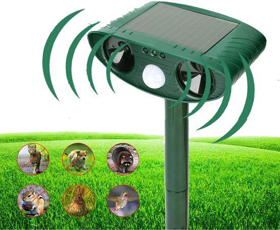 Ultrasoon dierenverjager zonne-energie bewegingssensor kattenverjager nertsenverjager groen tuin