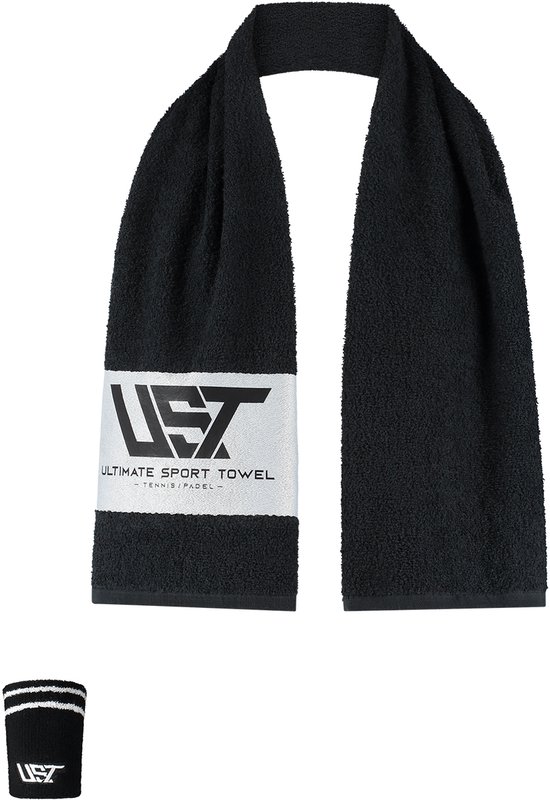 UST sporthanddoek voor tennis en padel zwart 30 bij 130 cm