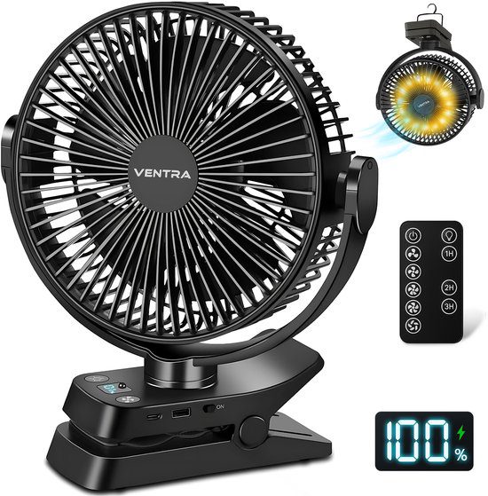 VENTRA Draadloze Ventilator 12000mAh tafelventilator camping tent