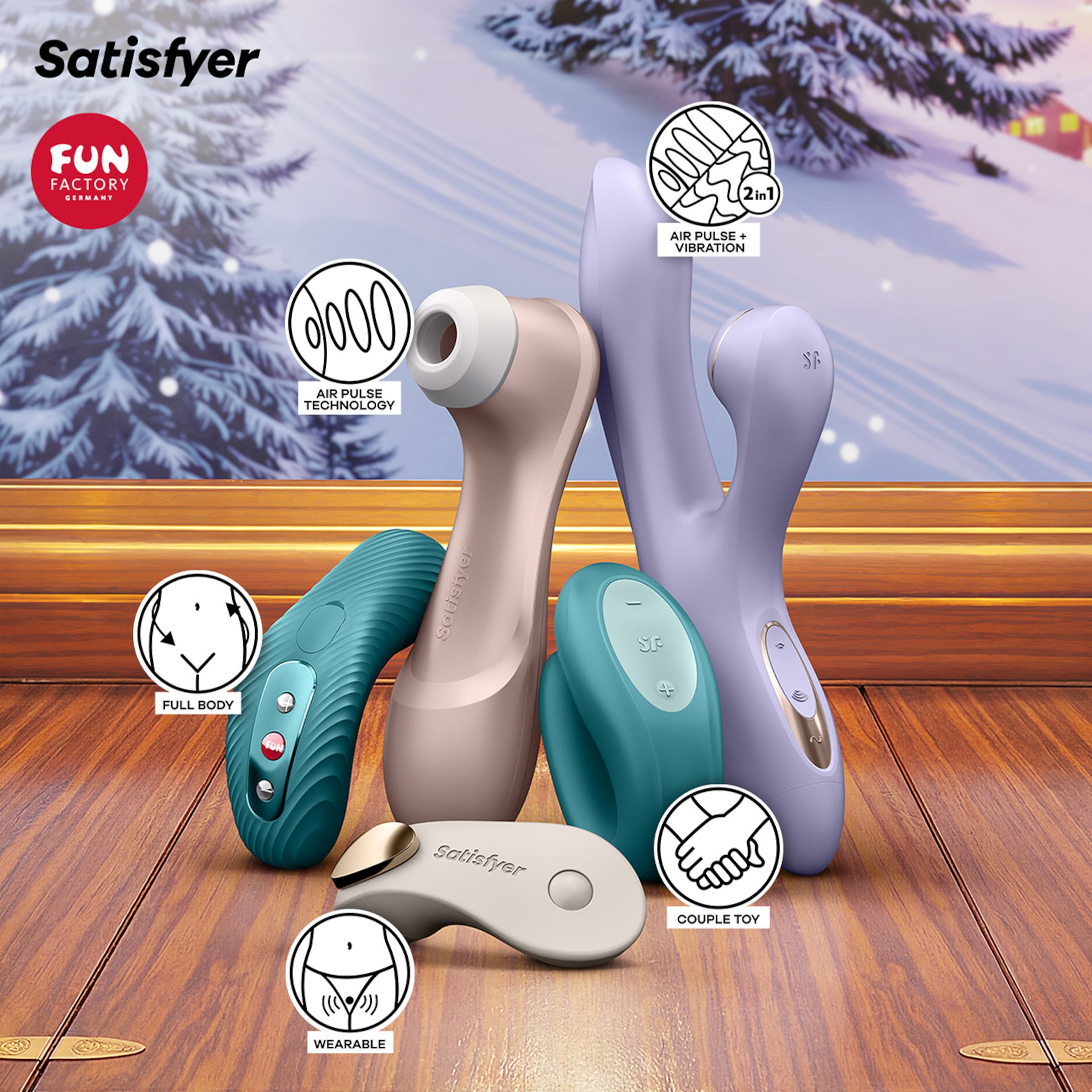 Speeltjes uit de Satisfyer Premium Adventskalender 2026 van Willie, met de Pro 2 en de Pro+ G-Spot