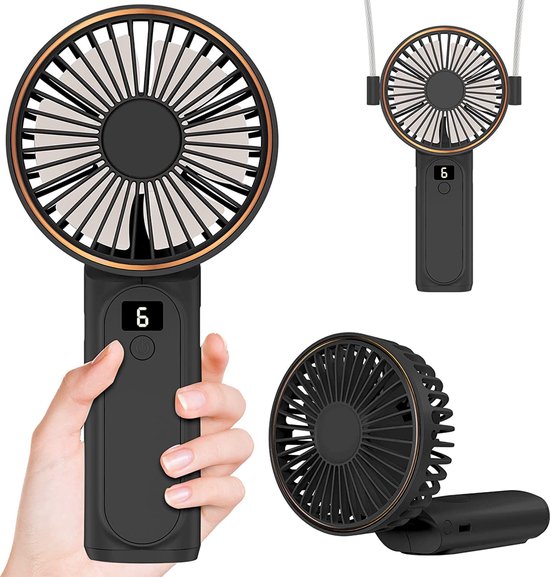 YONO oplaadbare handventilator zwart met powerbankfunctie en 6 standen