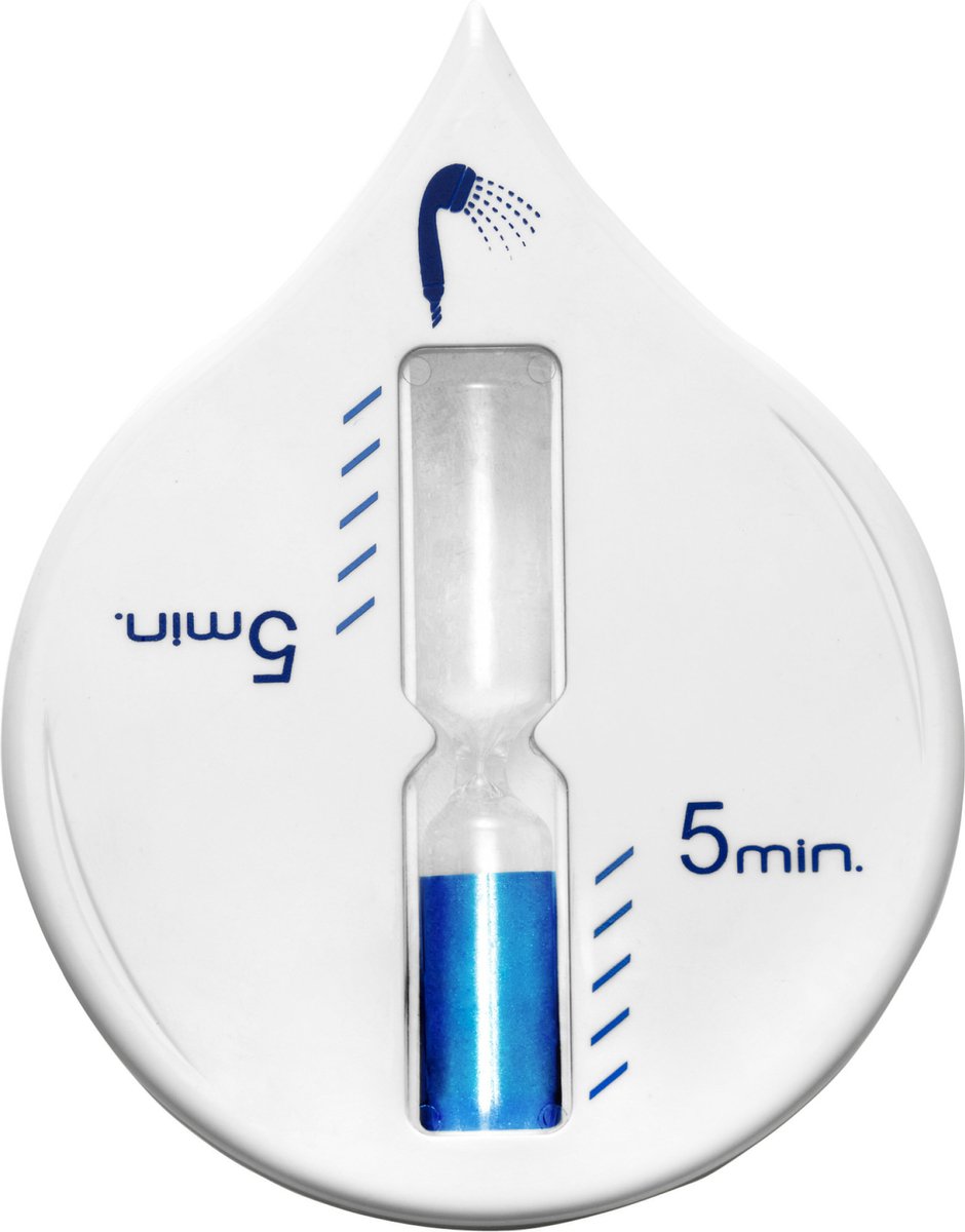 Zandloper douchetimer van 5 minuten in wit en blauw