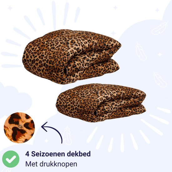 Zelesta Wonderbed 4 seizoenen dekbed zonder overtrek met panterprint, twee delen met drukknopen Zelesta Wonderbed 4 seizoenen dekbed zonder overtrek met panterprint, twee delen met drukknopen
