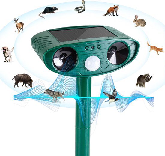 Zonne-energie kattenverjager tuin ultra geluid marterverjager 8 meter bereik bewegingssensor groen
